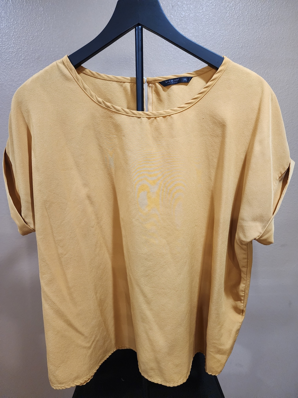 SHEIN Mustard Short Sleeve Round Neck Blouse
